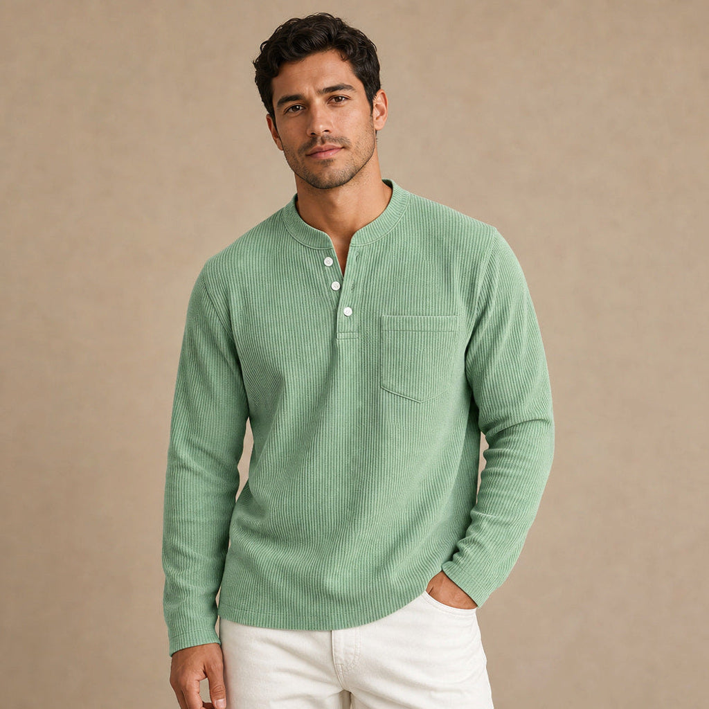 Evander | Henley Waffelstrick Langarm in Hellgrün – Premium Editorial
