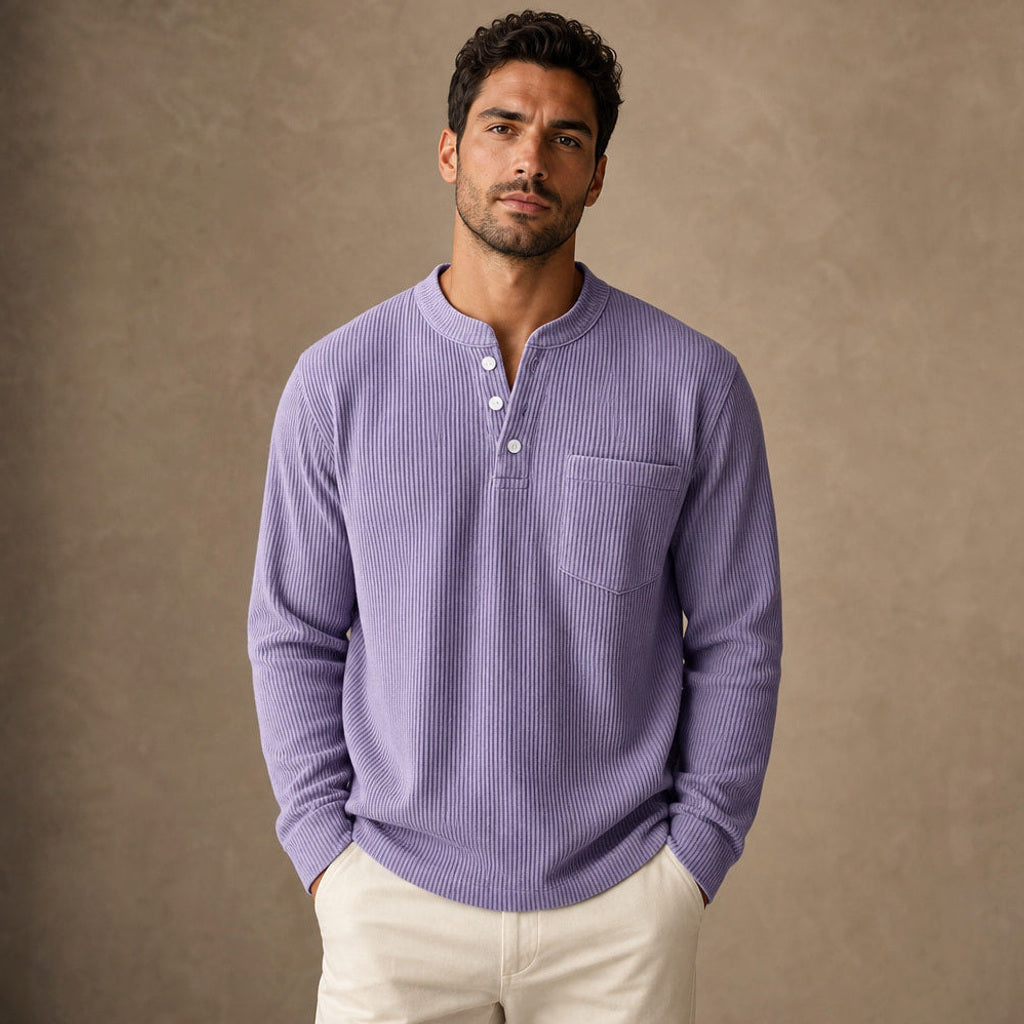 Evander | Henley Waffelstrick Langarm in Lila – Premium Editorial