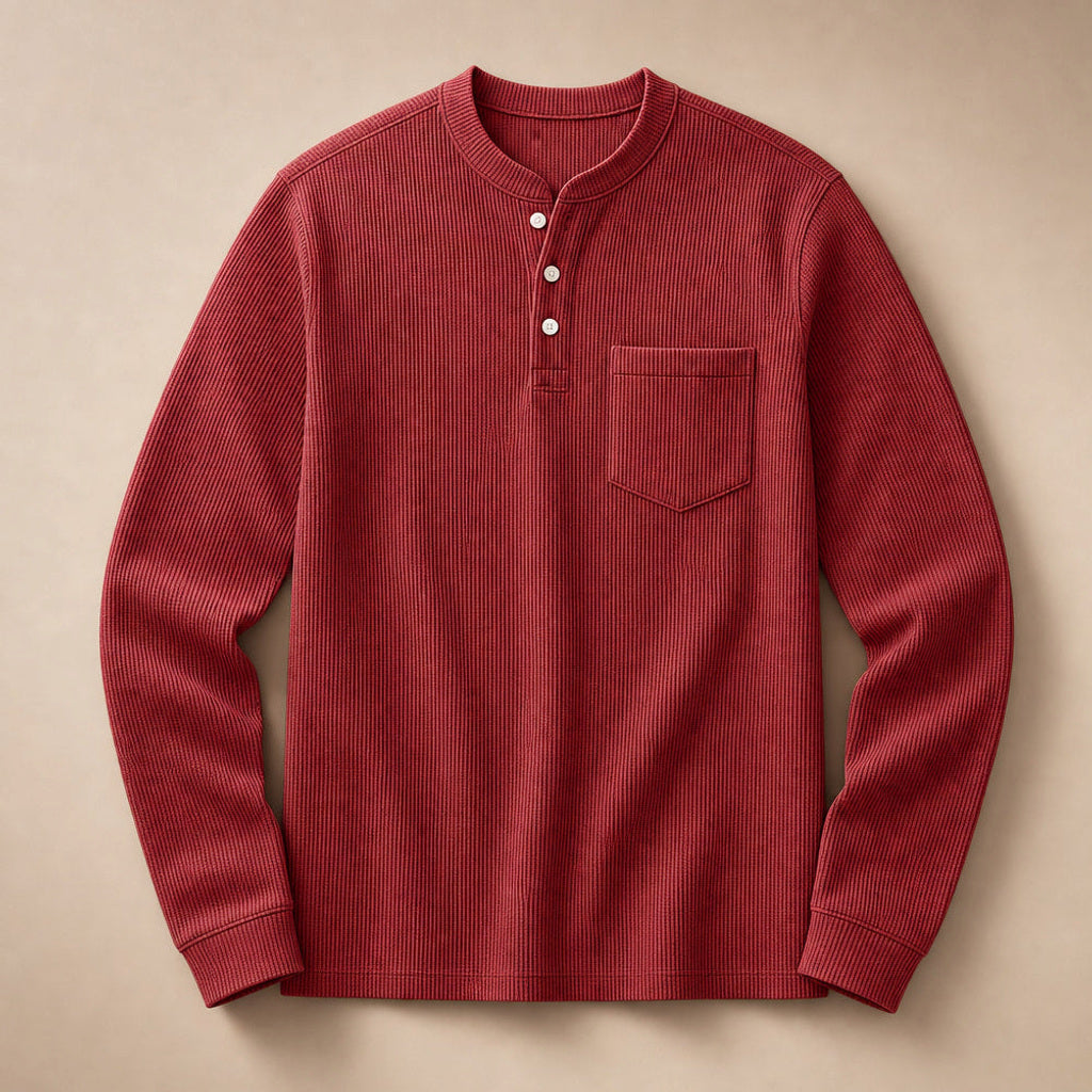 Evander | Henley Waffelstrick Langarm Rot – Produktfoto