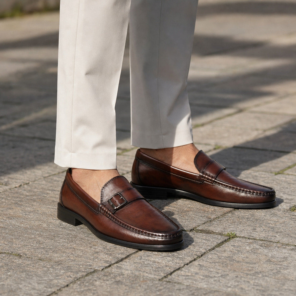 Loafer Shoes Leather Bit Buckle Detail in Brown – Enzaco Premium Menswear