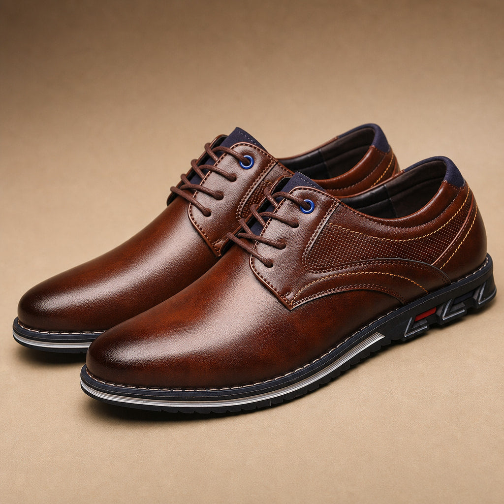 Oxford Shoes Lace-Up Leather Business Two Colors Brown – Product Photo