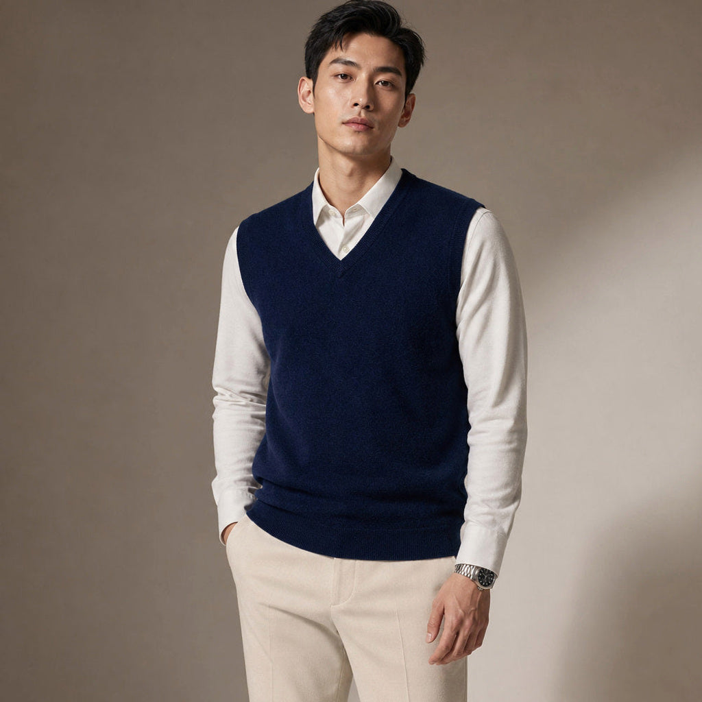Chenton | Strickweste V-Ausschnitt in Blau – Premium Editorial
