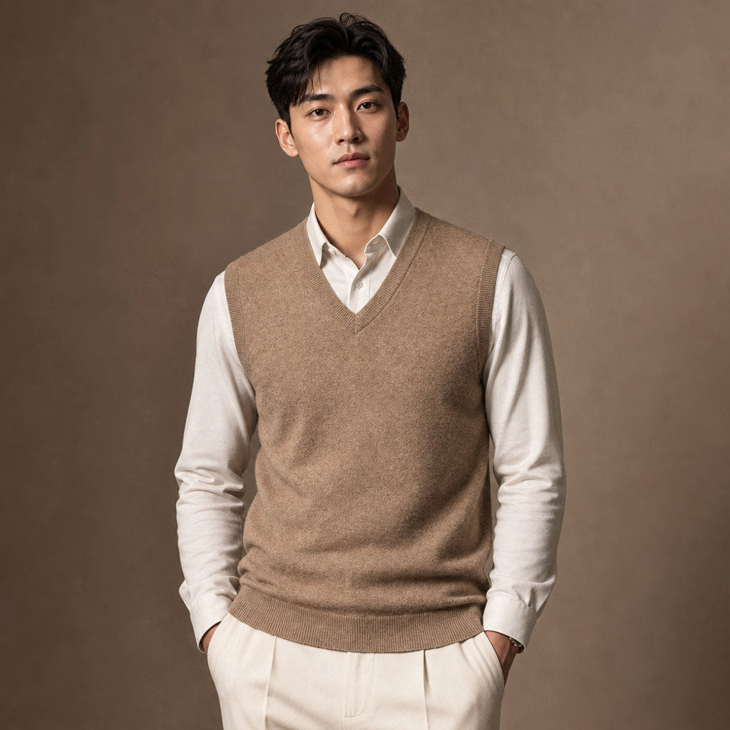 Chenton | Strickweste V-Ausschnitt in Camel – Premium Editorial