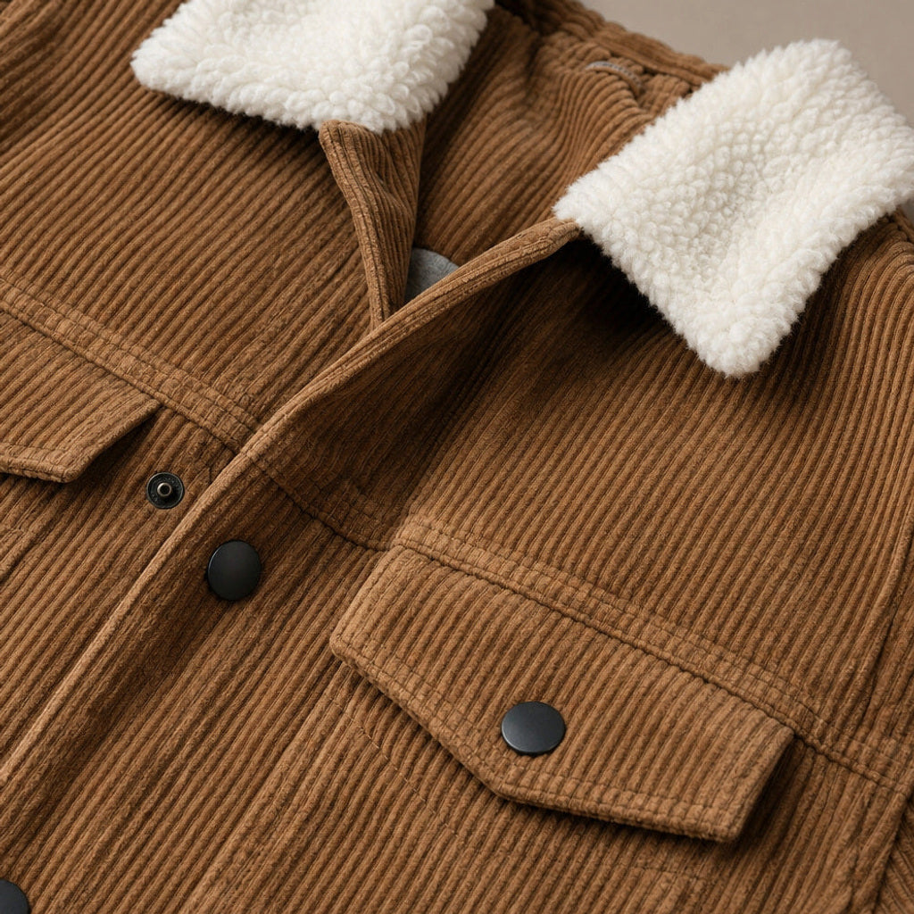 Chordex | Cordjacke Regular Fit Braun – Stoff- und Detailaufnahme