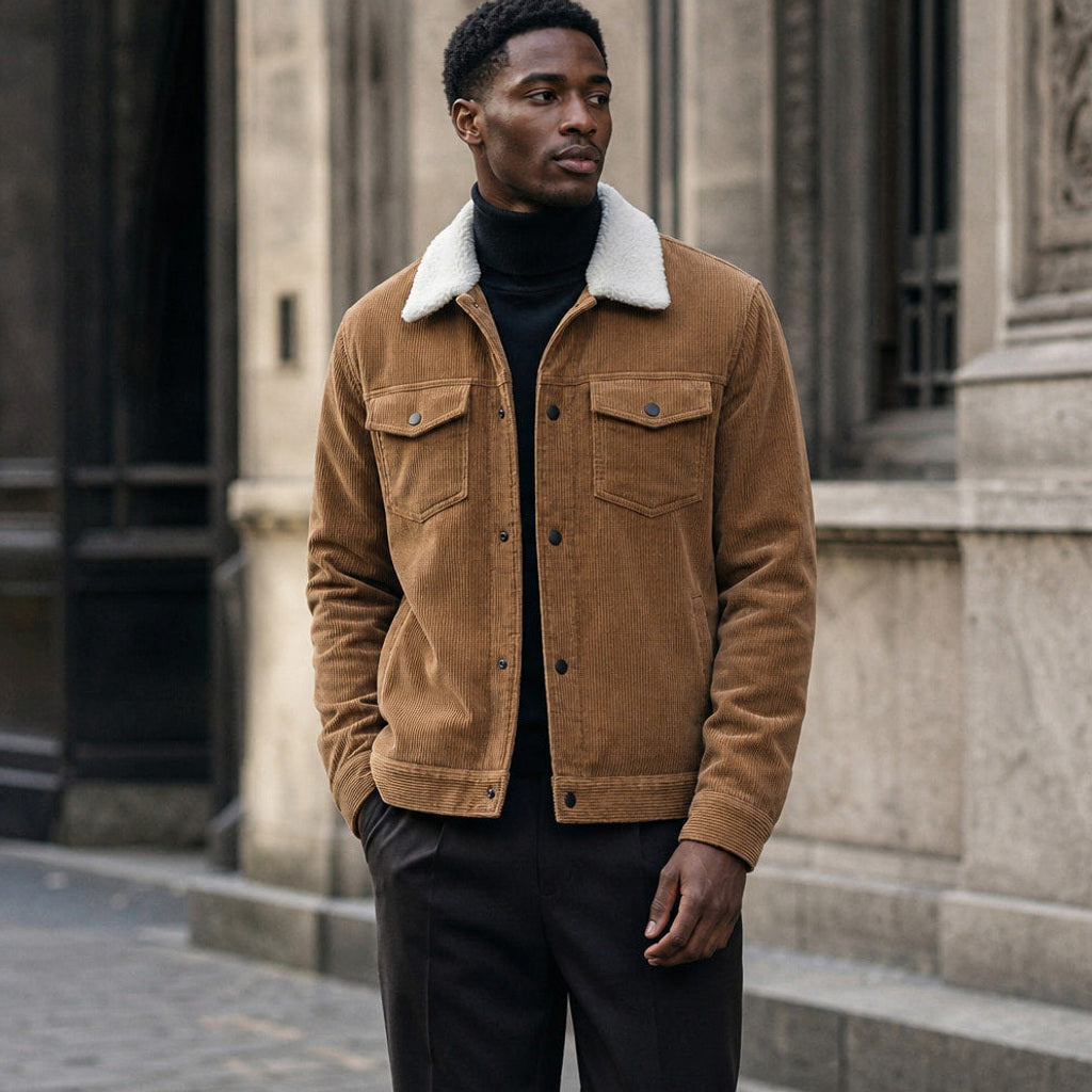 Chordex | Cordjacke Regular Fit Braun – Gestyltes Editorial-Foto
