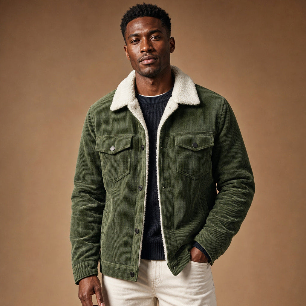 Chordex | Cordjacke Regular Fit in Grün – Premium Editorial