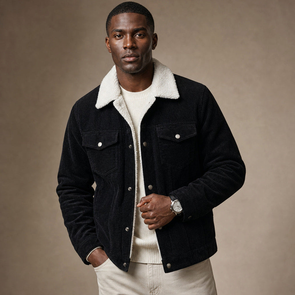 Chordex | Cordjacke Regular Fit in Schwarz – Premium Editorial