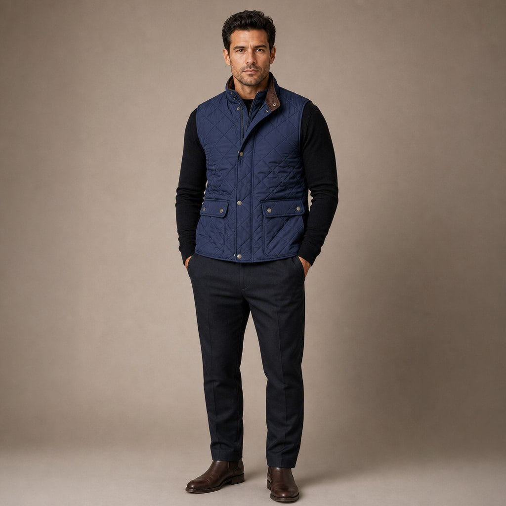 Quilted Vest Polo Collar Multi-Pocket Padded in Blue – Enzaco Premium Menswear