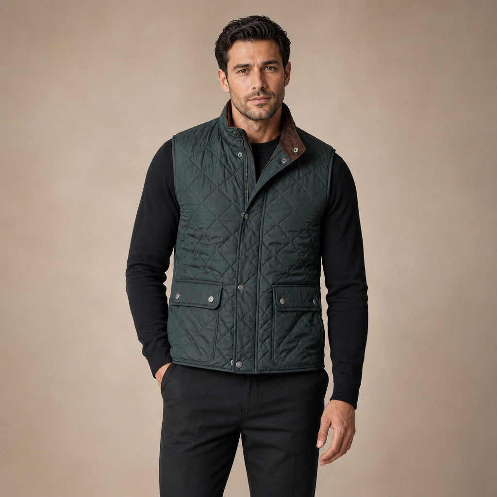 Quilted Vest Polo Collar Multi-Pocket Padded in Green – Enzaco Premium Menswear