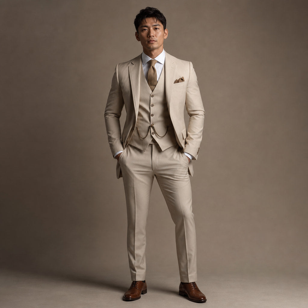 Three Piece Suit Slim Fit Formal Beige – Product Photo
