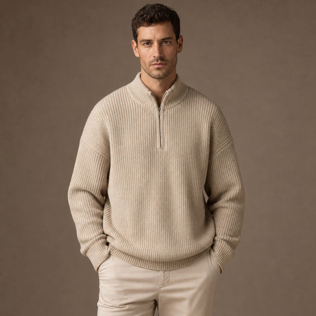 Clemens | Troyer-Pullover Rippstrick Beige – Produktfoto