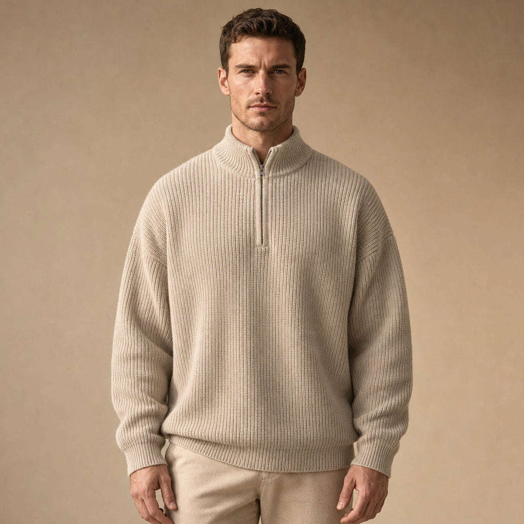 Clemens | Troyer-Pullover Rippstrick in Beige – Premium Editorial