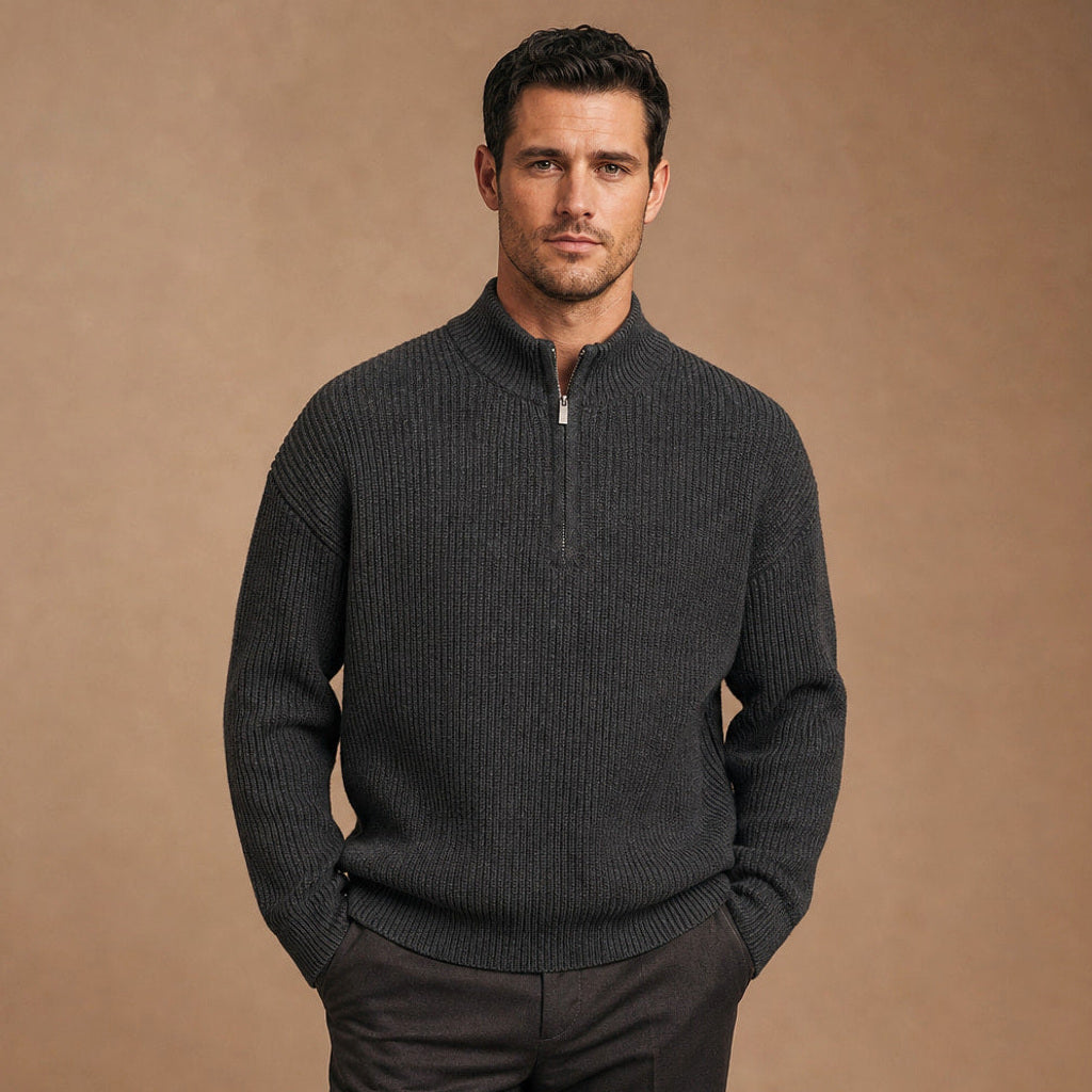 Clemens | Troyer-Pullover Rippstrick Dunkelgrau – Produktfoto