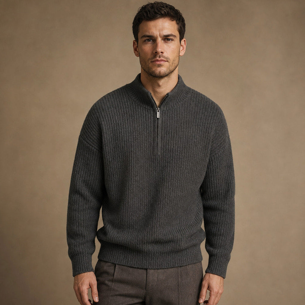 Clemens | Troyer-Pullover Rippstrick in Dunkelgrau – Premium Editorial