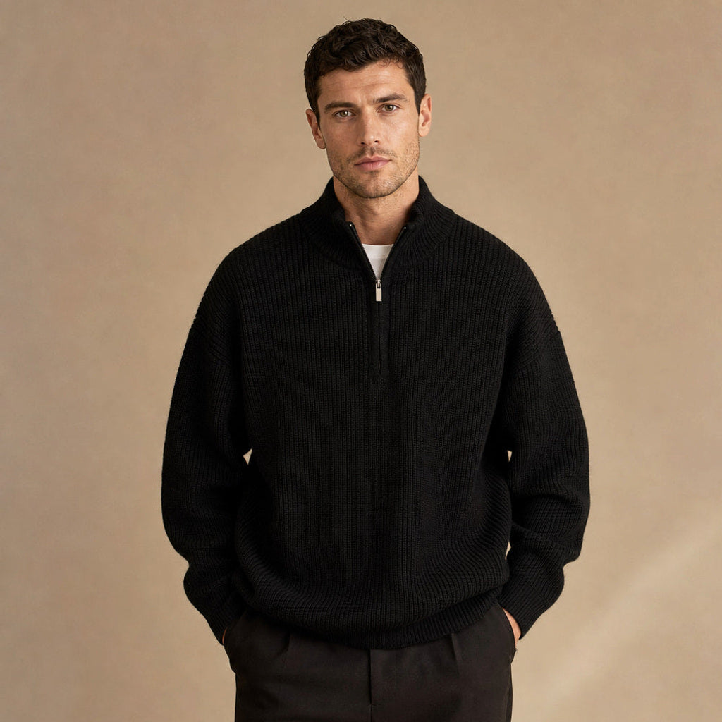 Clemens | Troyer-Pullover Rippstrick Schwarz – Produktfoto
