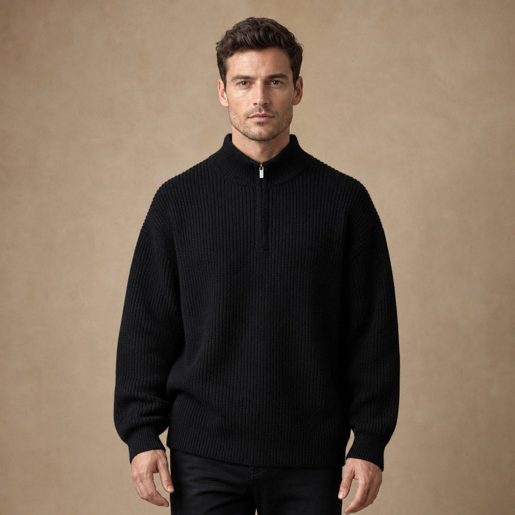Clemens | Troyer-Pullover Rippstrick in Schwarz – Premium Editorial