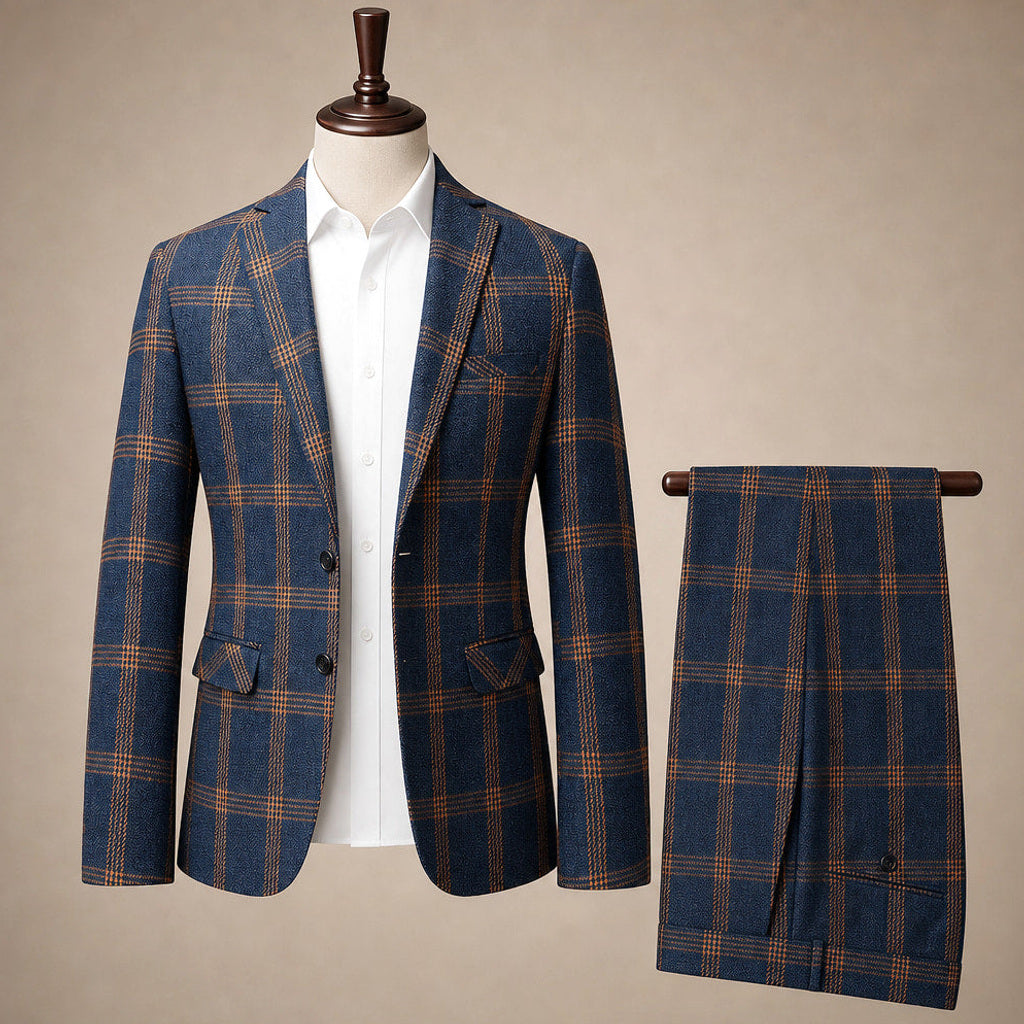 Soren | Anzug Dreiteilig Glencheck Navy – Produktfoto