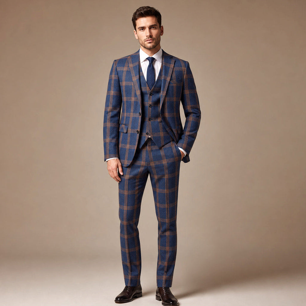 Soren | Anzug Dreiteilig Glencheck in Navy – Premium Editorial