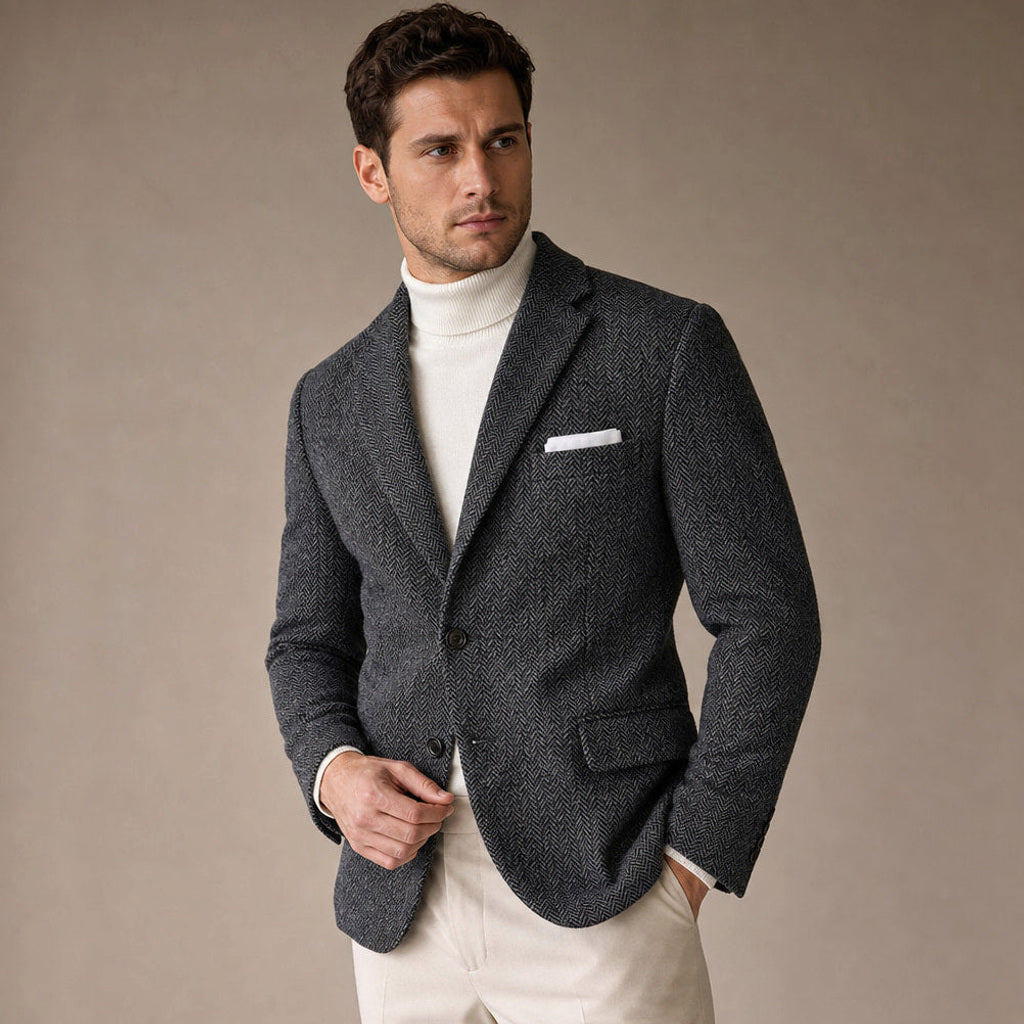 Dankmar | Blazer Fischgrat Slim Fit Dunkelgrau – Seitenansicht