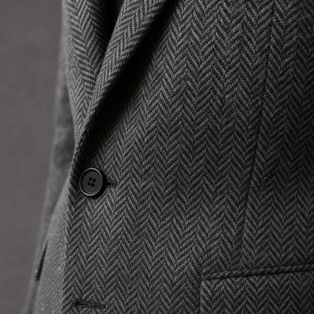 Dankmar | Blazer Fischgrat Slim Fit Dunkelgrau – Stoff- und Detailaufnahme