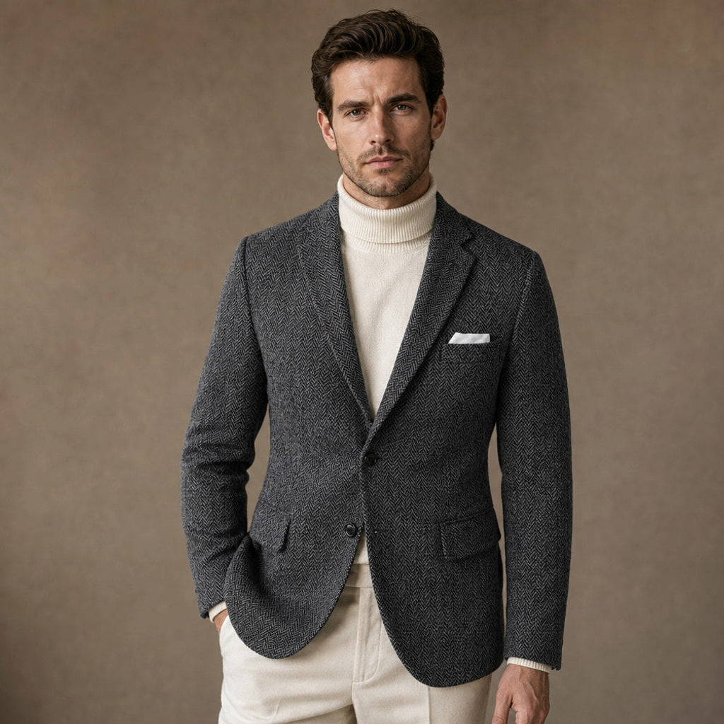 Dankmar | Blazer Fischgrat Slim Fit in Dunkelgrau – Premium Editorial