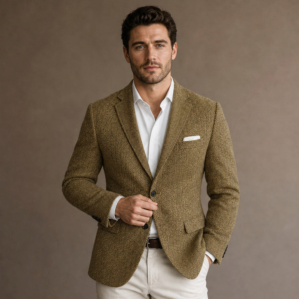 Dankmar | Blazer Fischgrat Slim Fit Khaki – Produktfoto