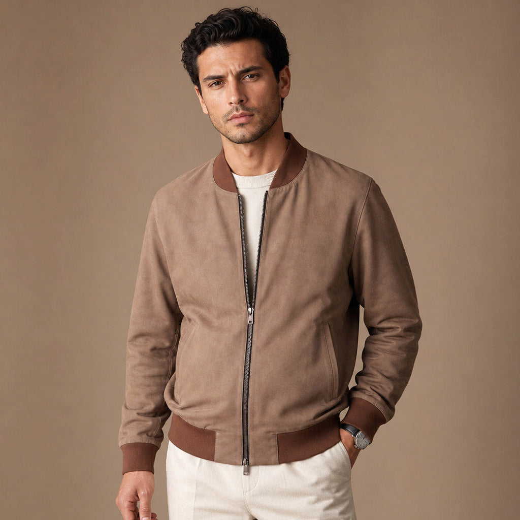 Dankwart | Bomberjacke Nubukleder Beige – Produktfoto