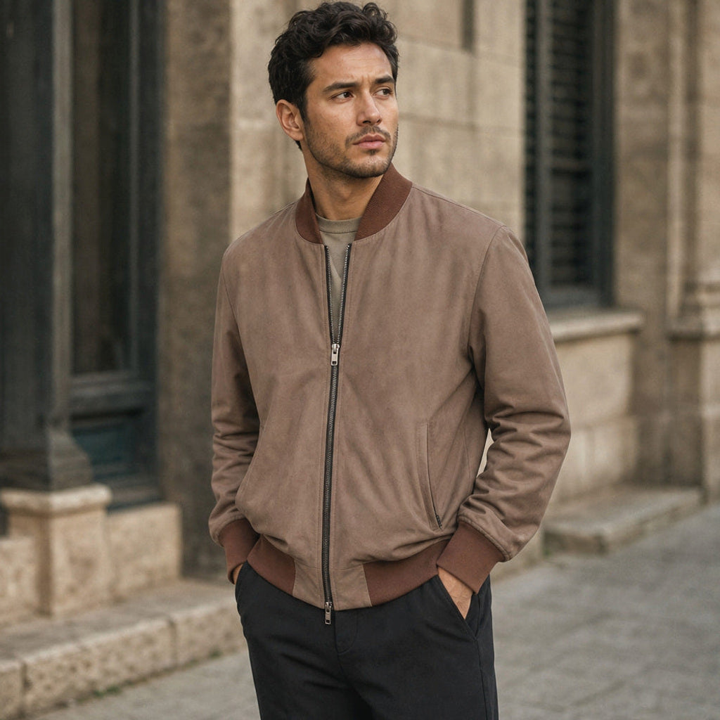 Dankwart | Bomberjacke Nubukleder Beige – Produktfoto