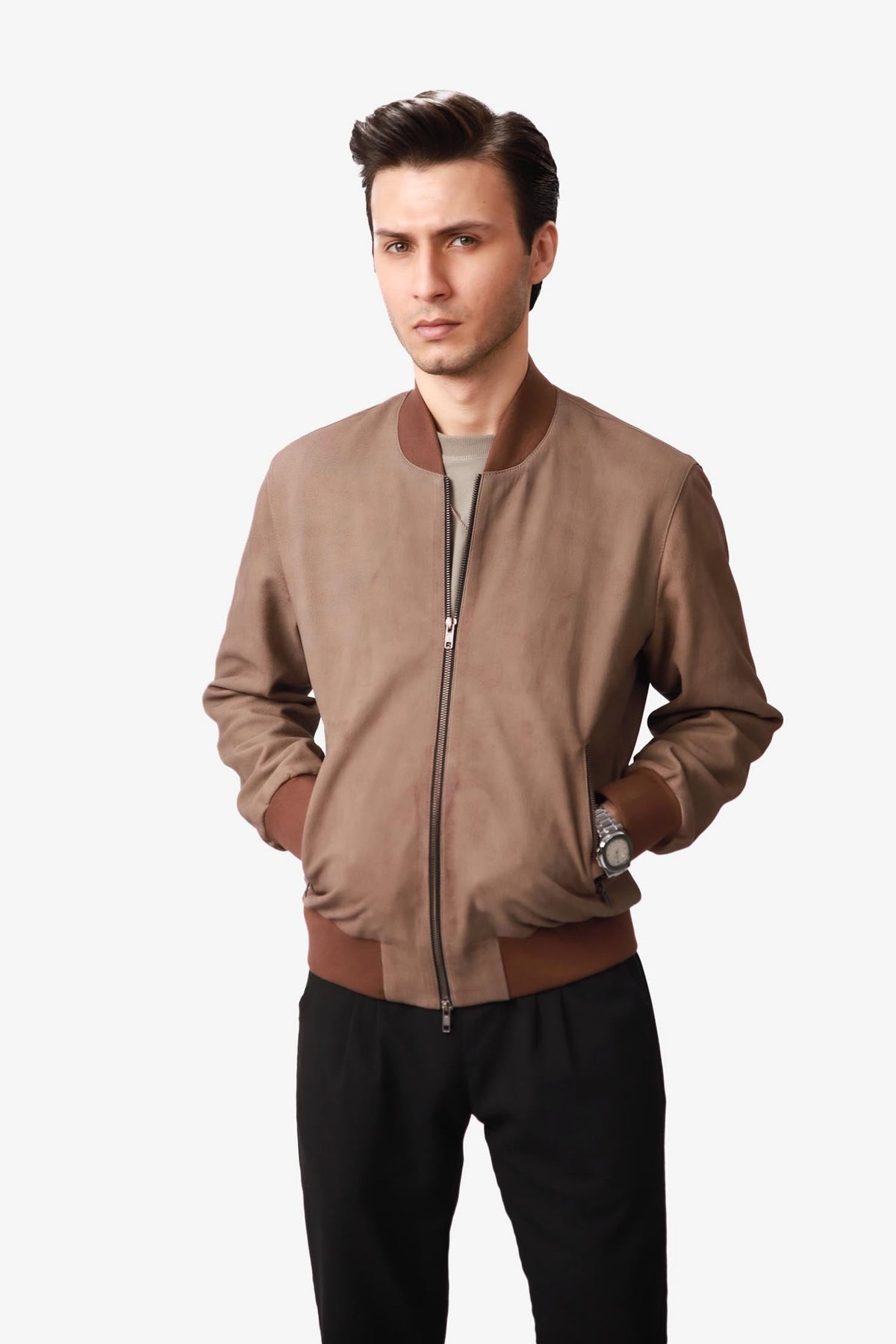 Dankwart | Bomberjacke Nubukleder Beige – Produktfoto