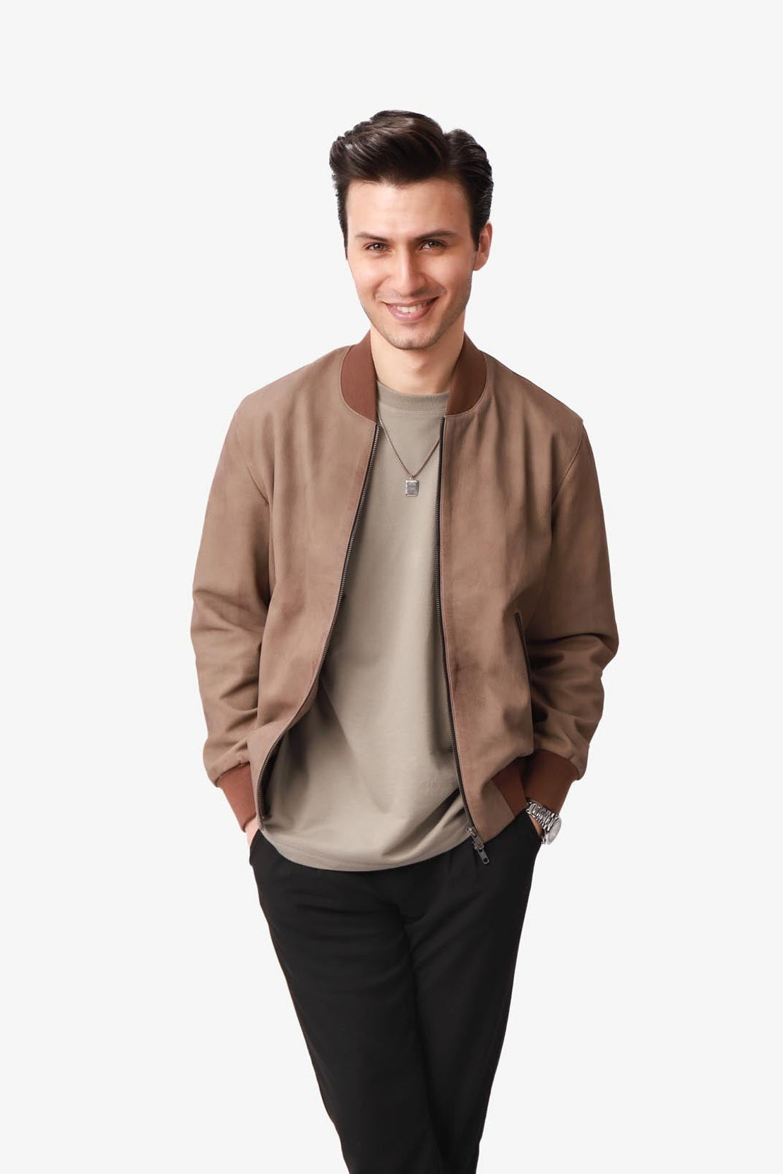 Dankwart | Bomberjacke Nubukleder Beige – Produktfoto