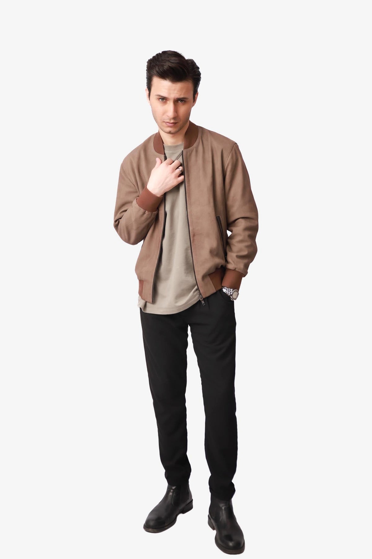 Dankwart | Bomberjacke Nubukleder Beige – Produktfoto