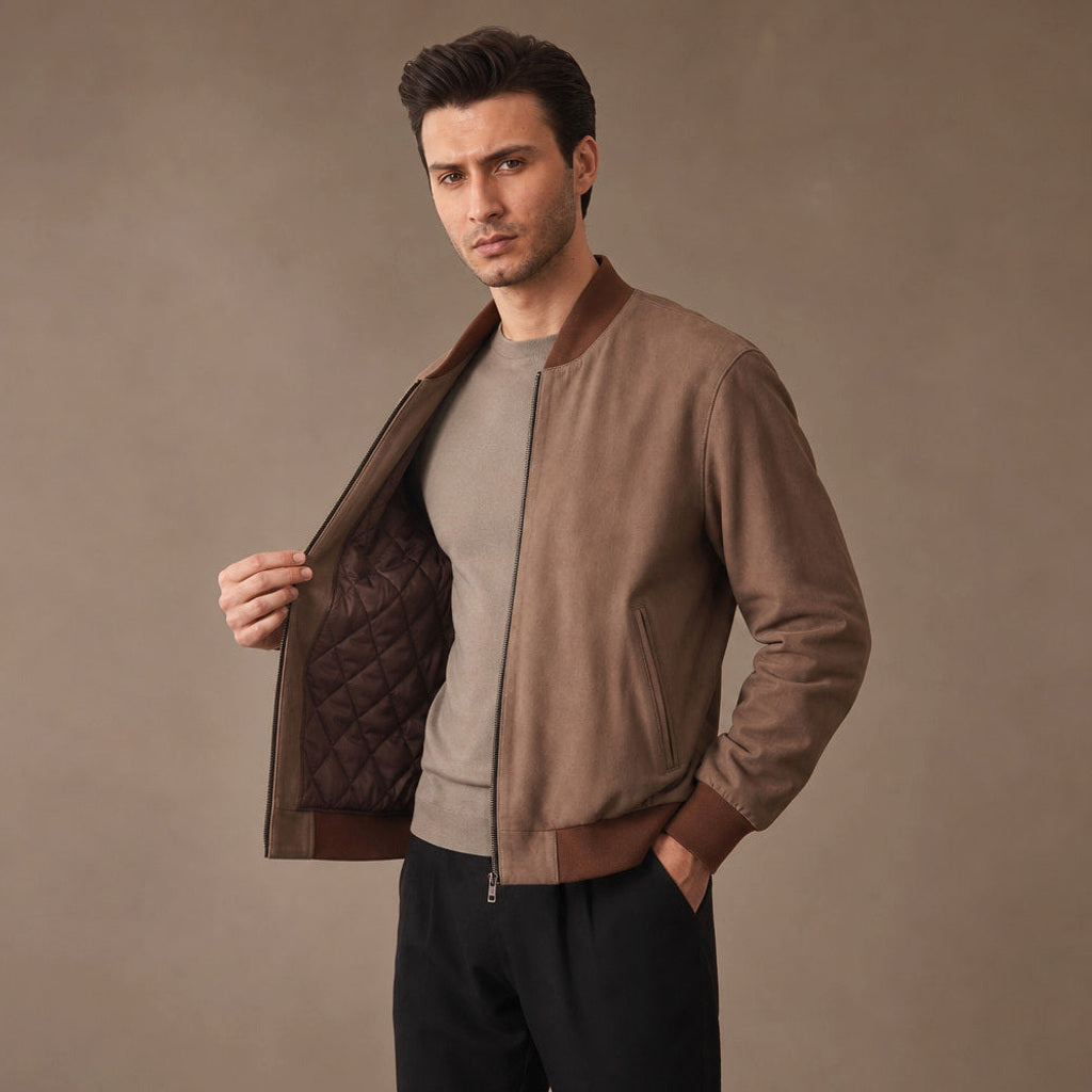 Dankwart | Bomberjacke Nubukleder Beige – Seitenansicht