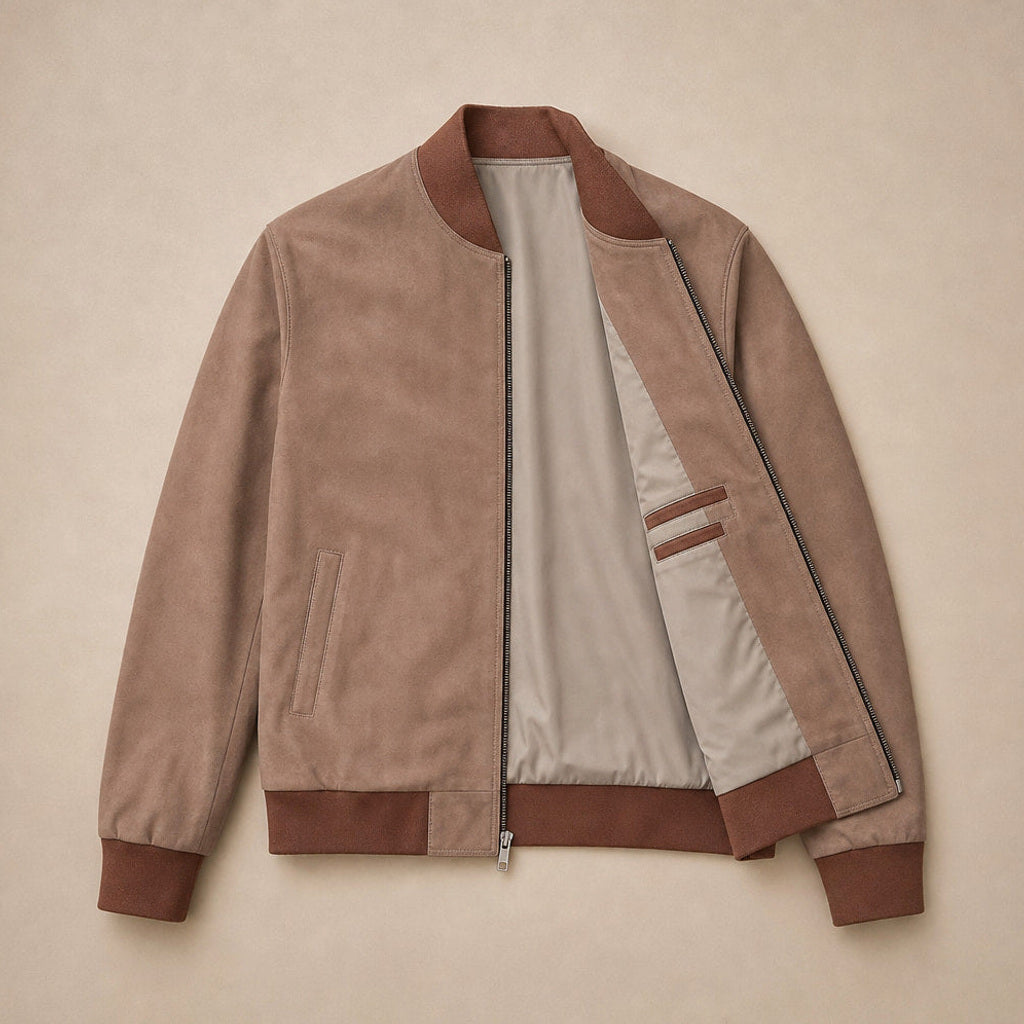 Dankwart | Bomberjacke Nubukleder Beige – Flatlay-Produktfoto