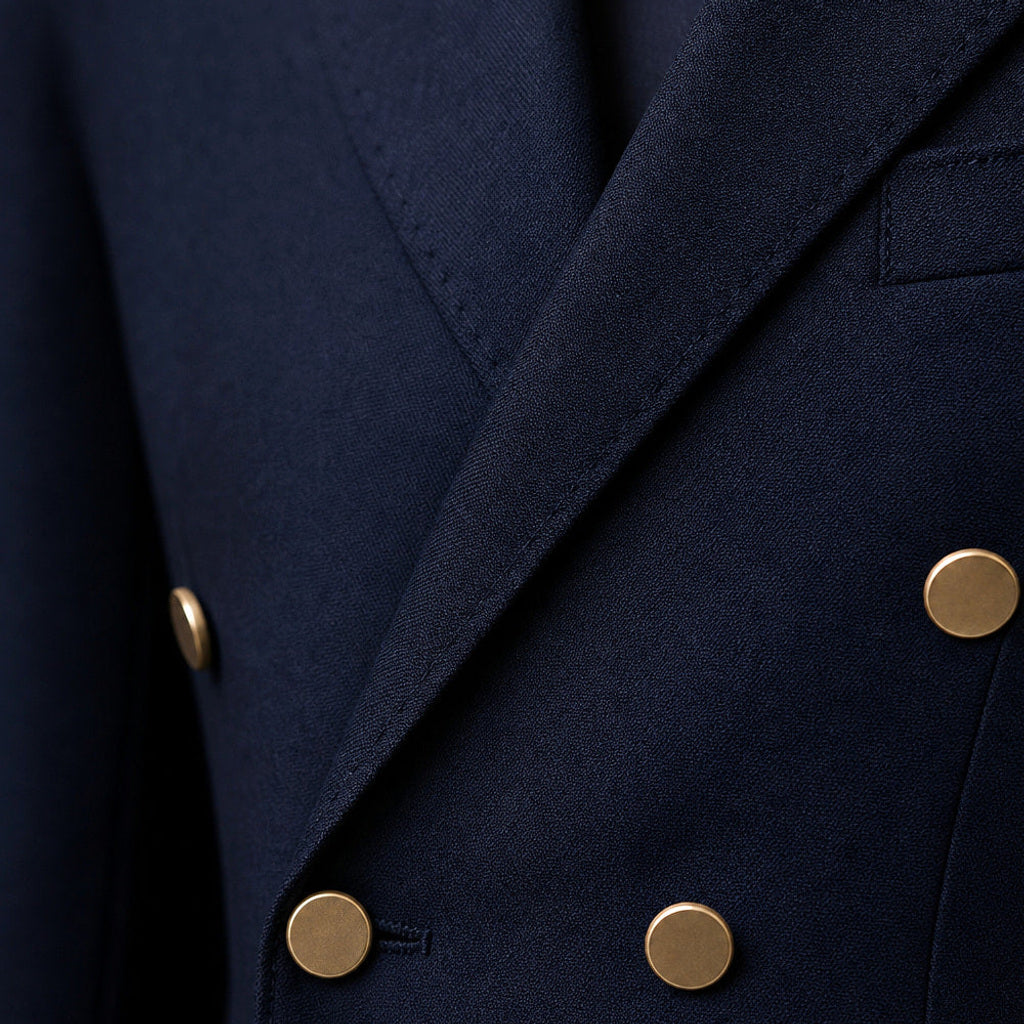 Dennis | Blazer Halbgefüttert Tailored Fit Navy – Stoff- und Detailaufnahme