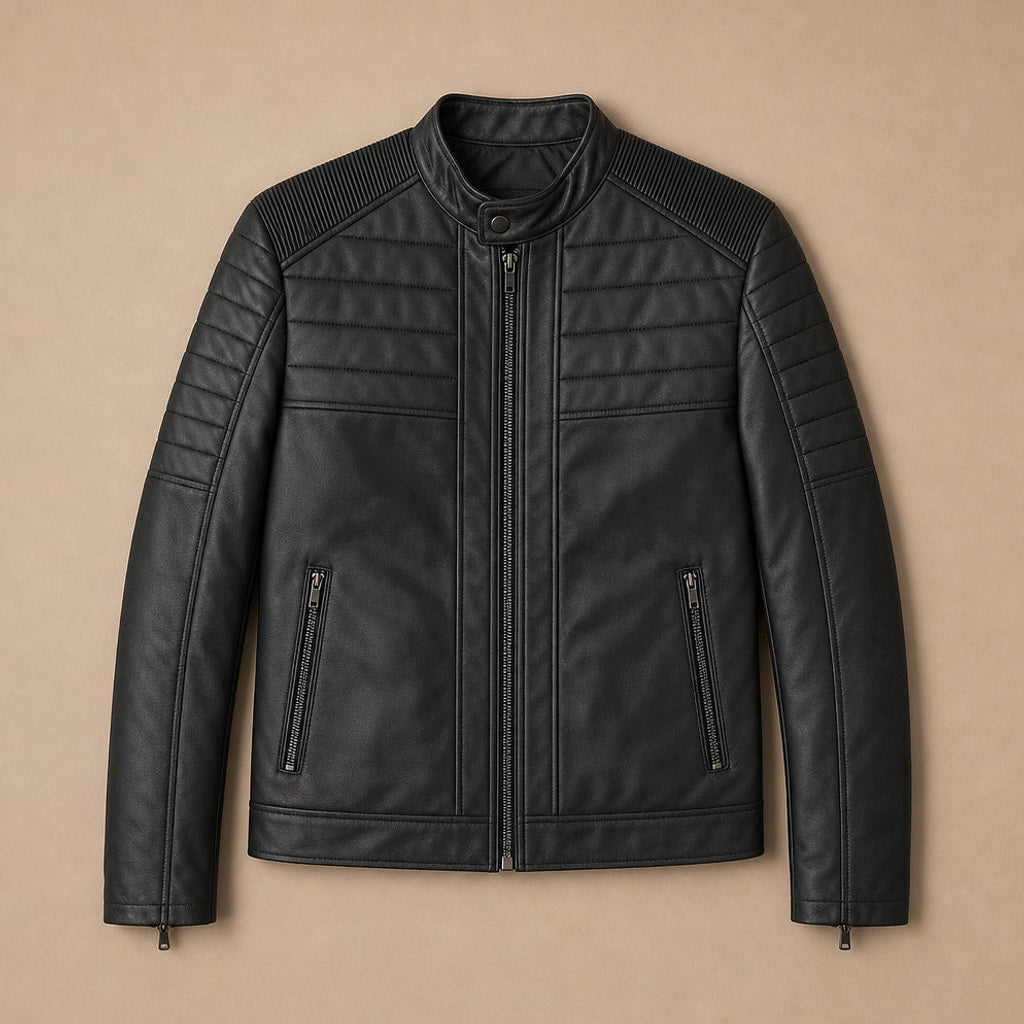 Dietmar | Lederjacke Steppdesign Schwarz Schwarz – Flatlay-Produktfoto