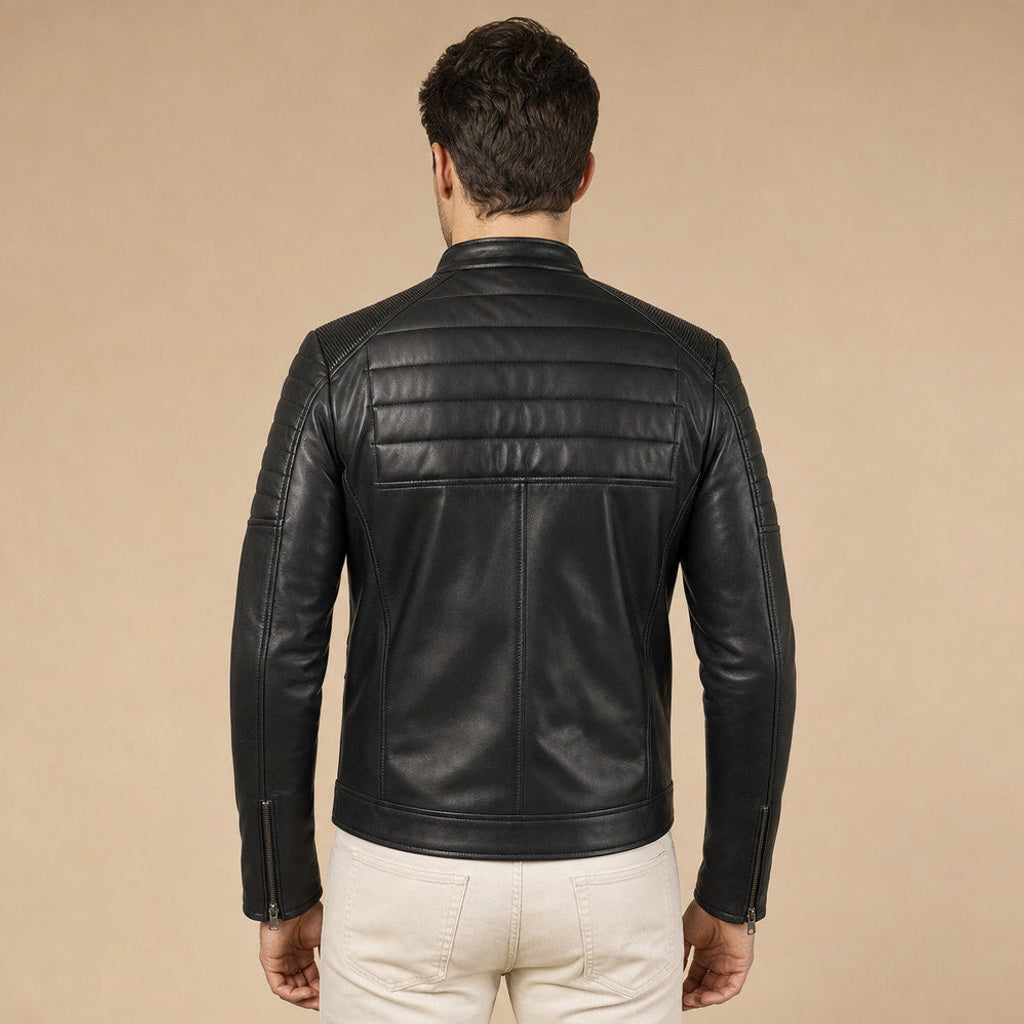Dietmar | Lederjacke Steppdesign Schwarz Schwarz – Gesamtlook