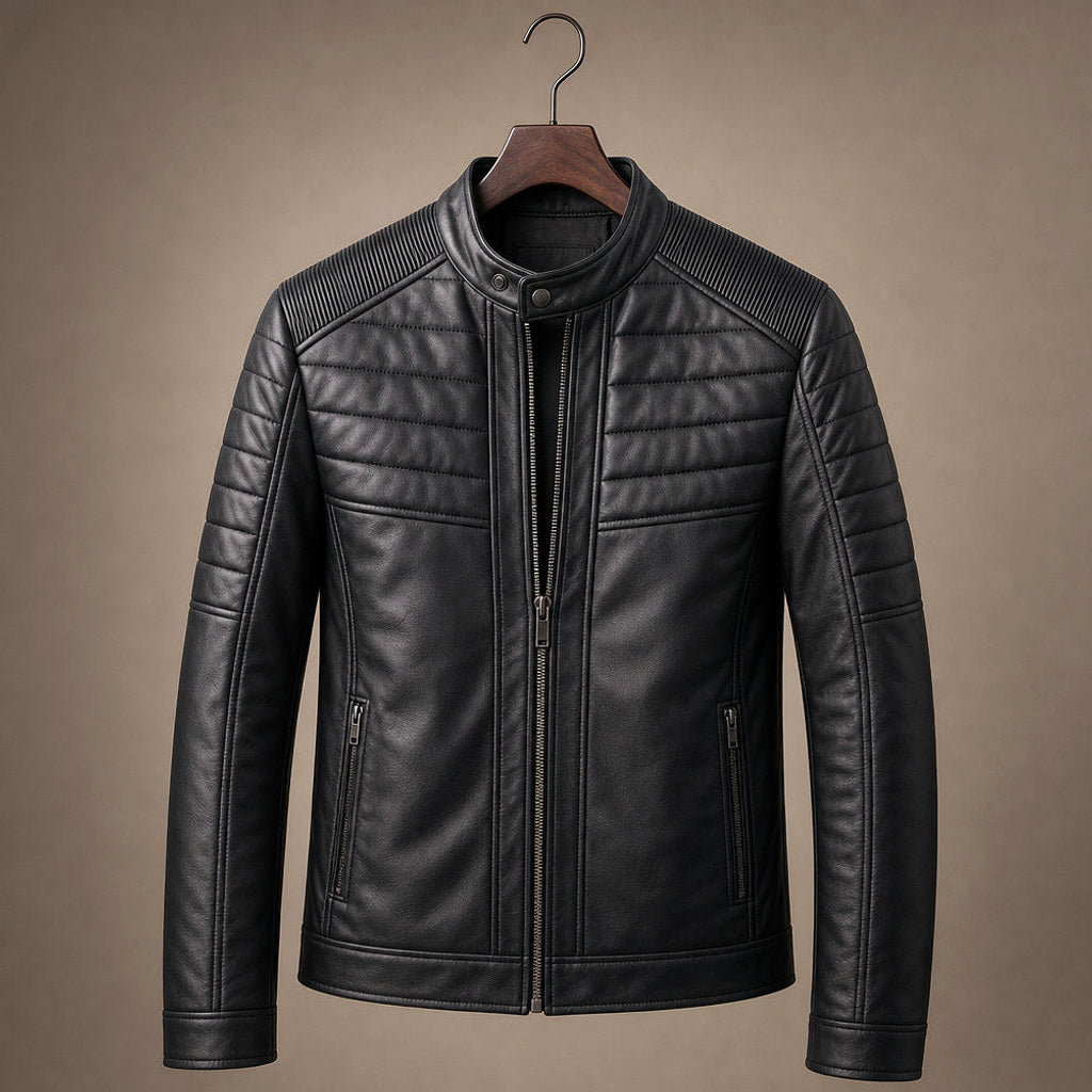 Dietmar | Lederjacke Steppdesign Schwarz Schwarz – Produktfoto