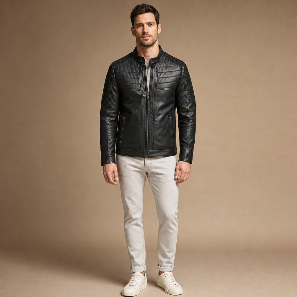 Dietmar | Lederjacke Steppdesign Schwarz in Schwarz – Premium Editorial