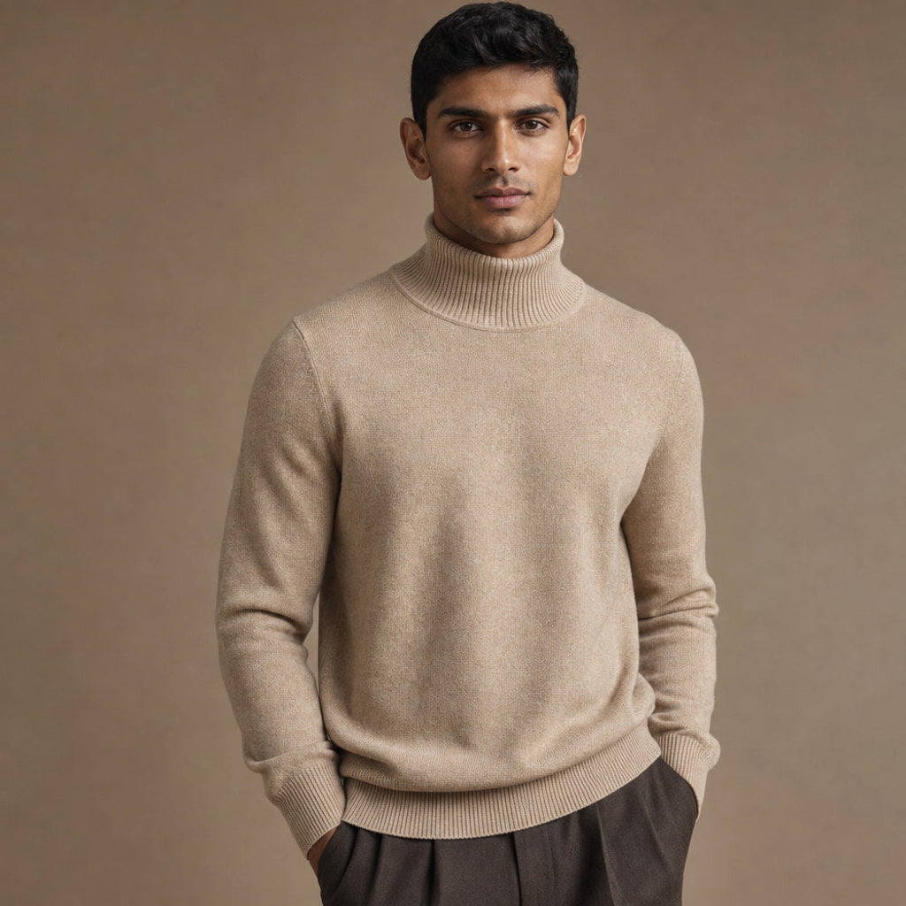 Ecbert | Rollkragenpullover Feinstrick Khaki – Seitenansicht