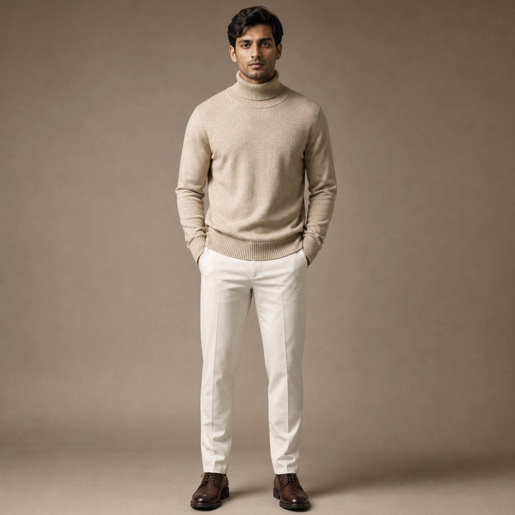 Ecbert | Rollkragenpullover Feinstrick Khaki – Gesamtlook