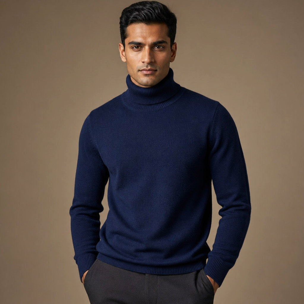 Ecbert | Rollkragenpullover Feinstrick in Navy – Premium Editorial