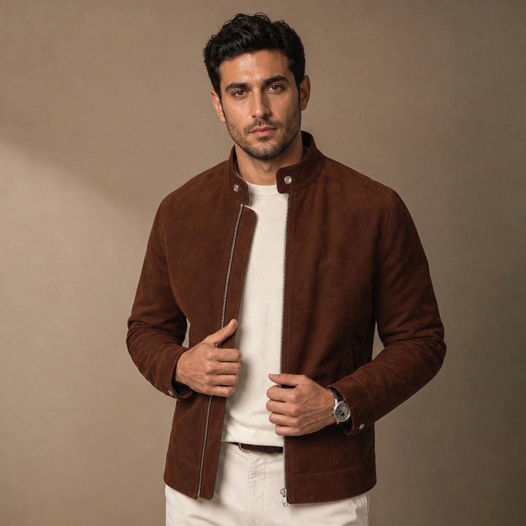 Eginwin | Bomberjacke Wildleder Dunkelbraun – Produktfoto
