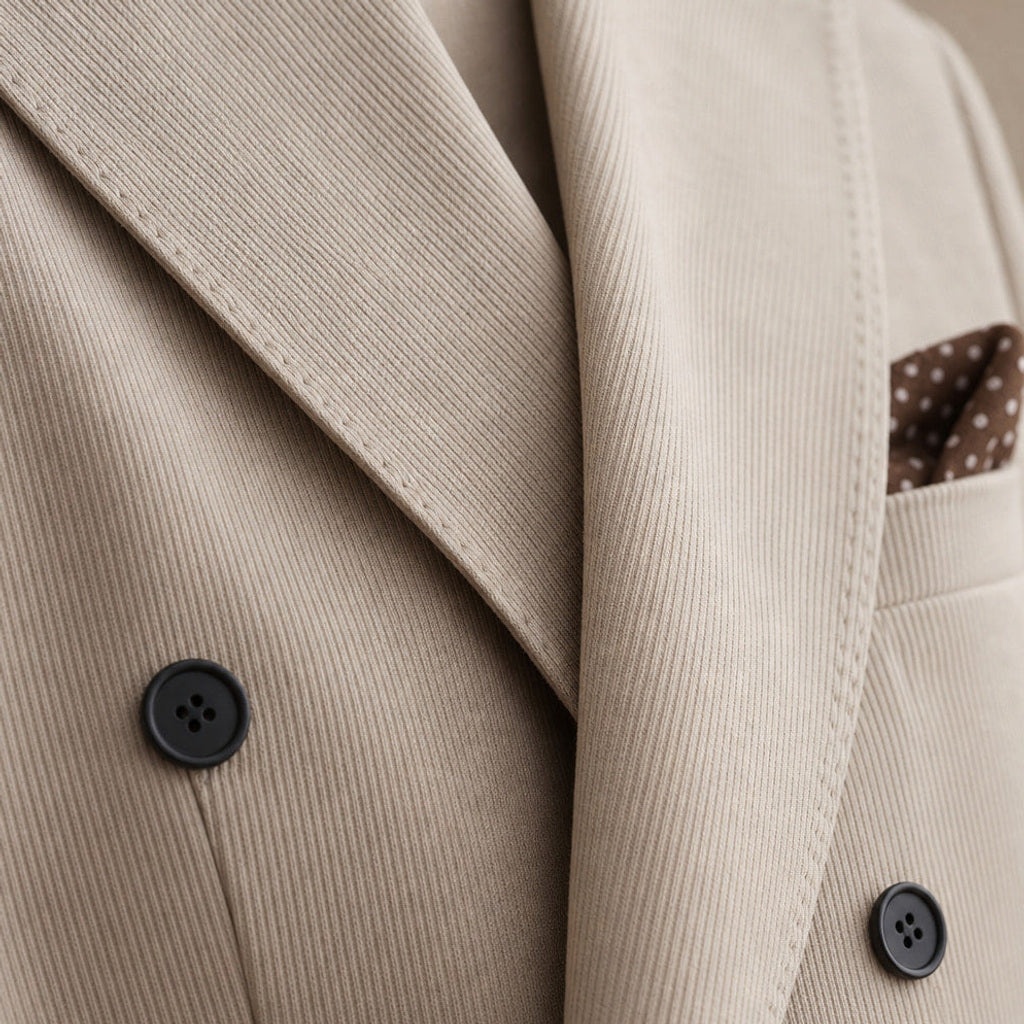 Ekbert | Blazer Neapolitanischer Schnitt Halbgefüttert Khaki – Stoff- und Detailaufnahme