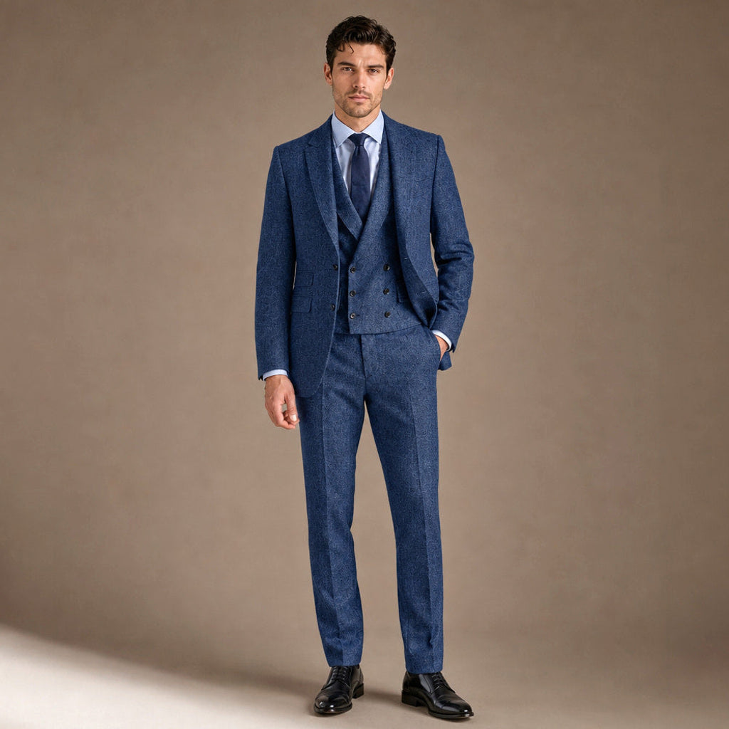 Elmore | Anzug Dreiteilig Fischgrat in Blau – Premium Editorial