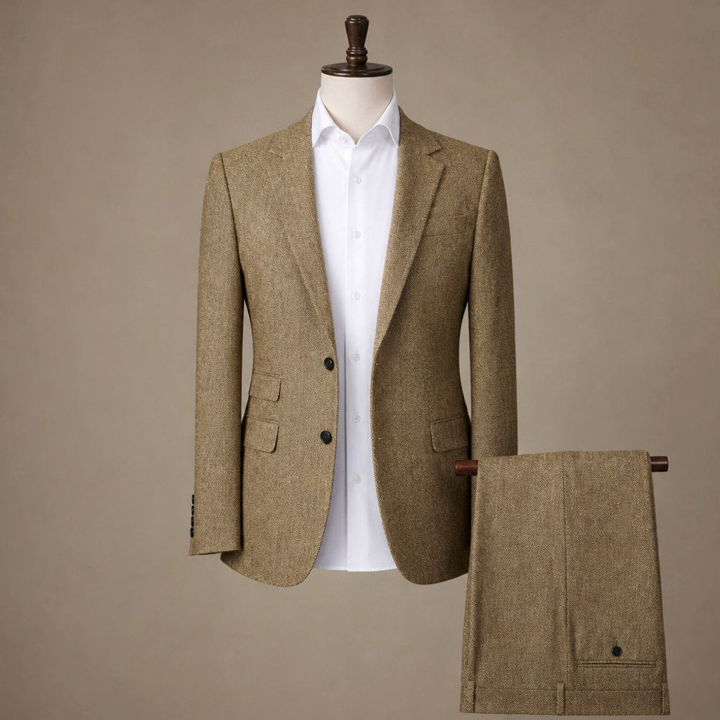 Elmore | Anzug Dreiteilig Fischgrat Khaki – Produktfoto