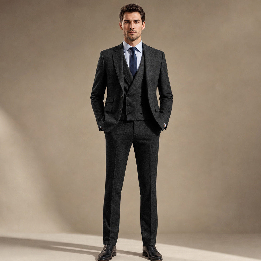 Elmore | Anzug Dreiteilig Fischgrat in Schwarz – Premium Editorial