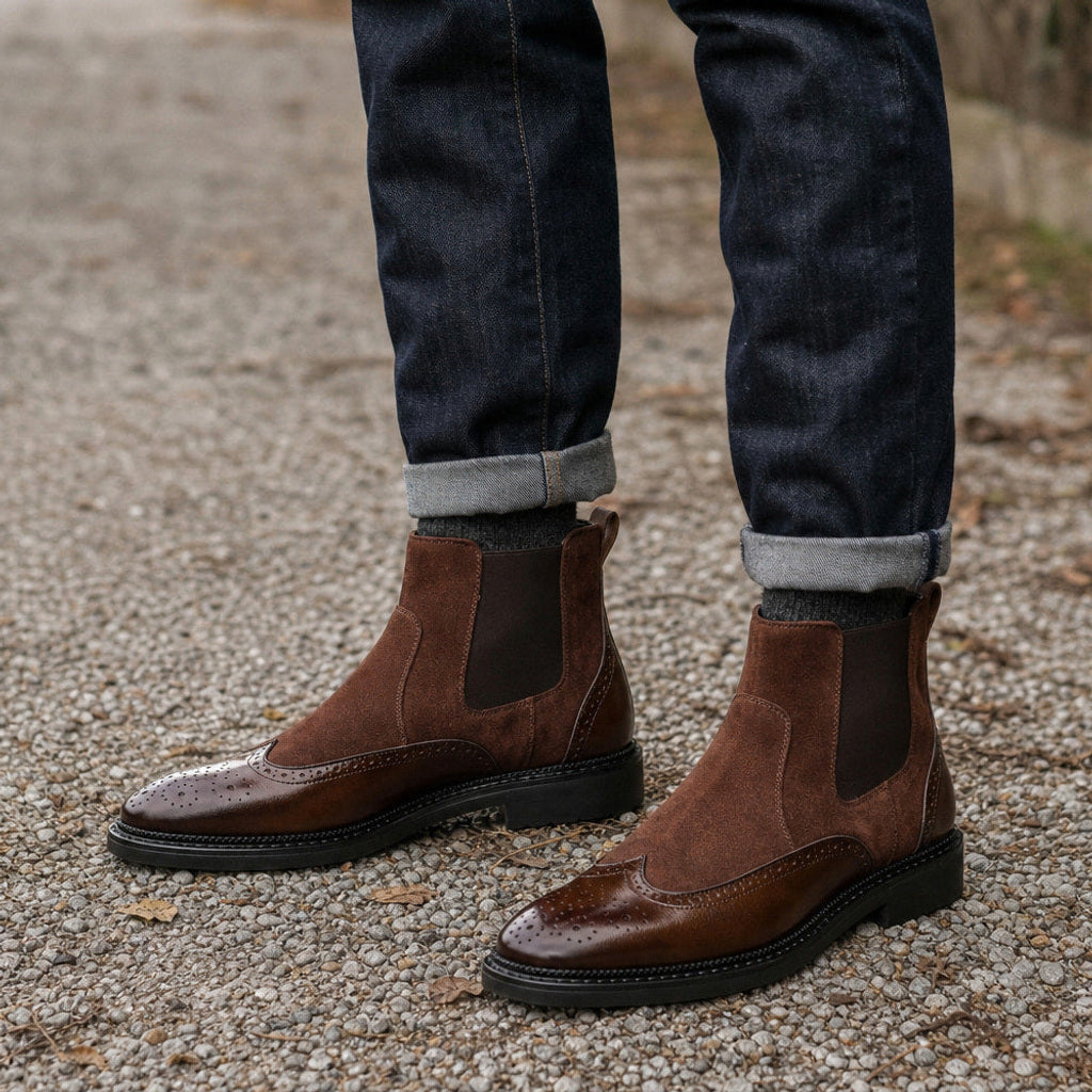 Erich | Chukka Boots Leder Gepolsterte Sohle – Gestyltes Editorial-Foto