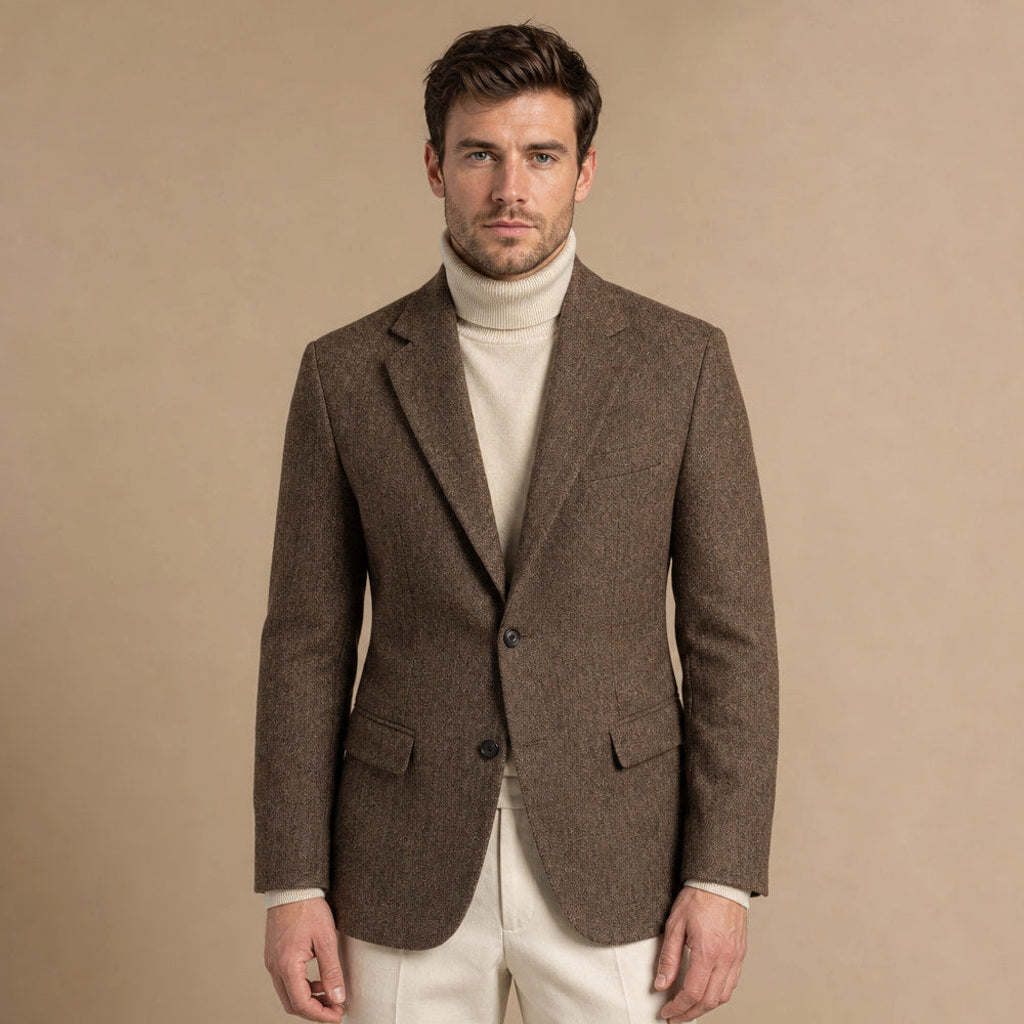 Ernst | Blazer Wollmischung Tailored Fit in Kaffeebraun – Premium Editorial