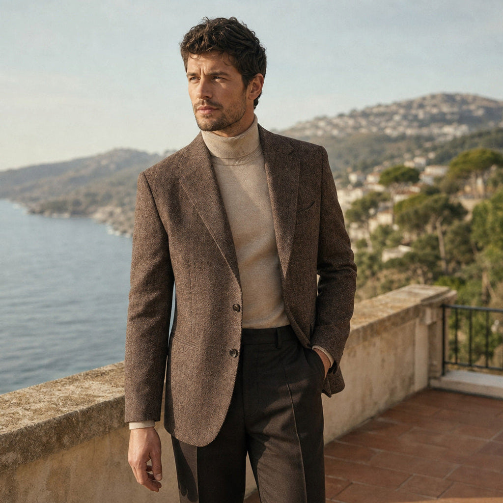 Ernst | Blazer Wollmischung Tailored Fit Kaffeebraun – Gestyltes Editorial-Foto