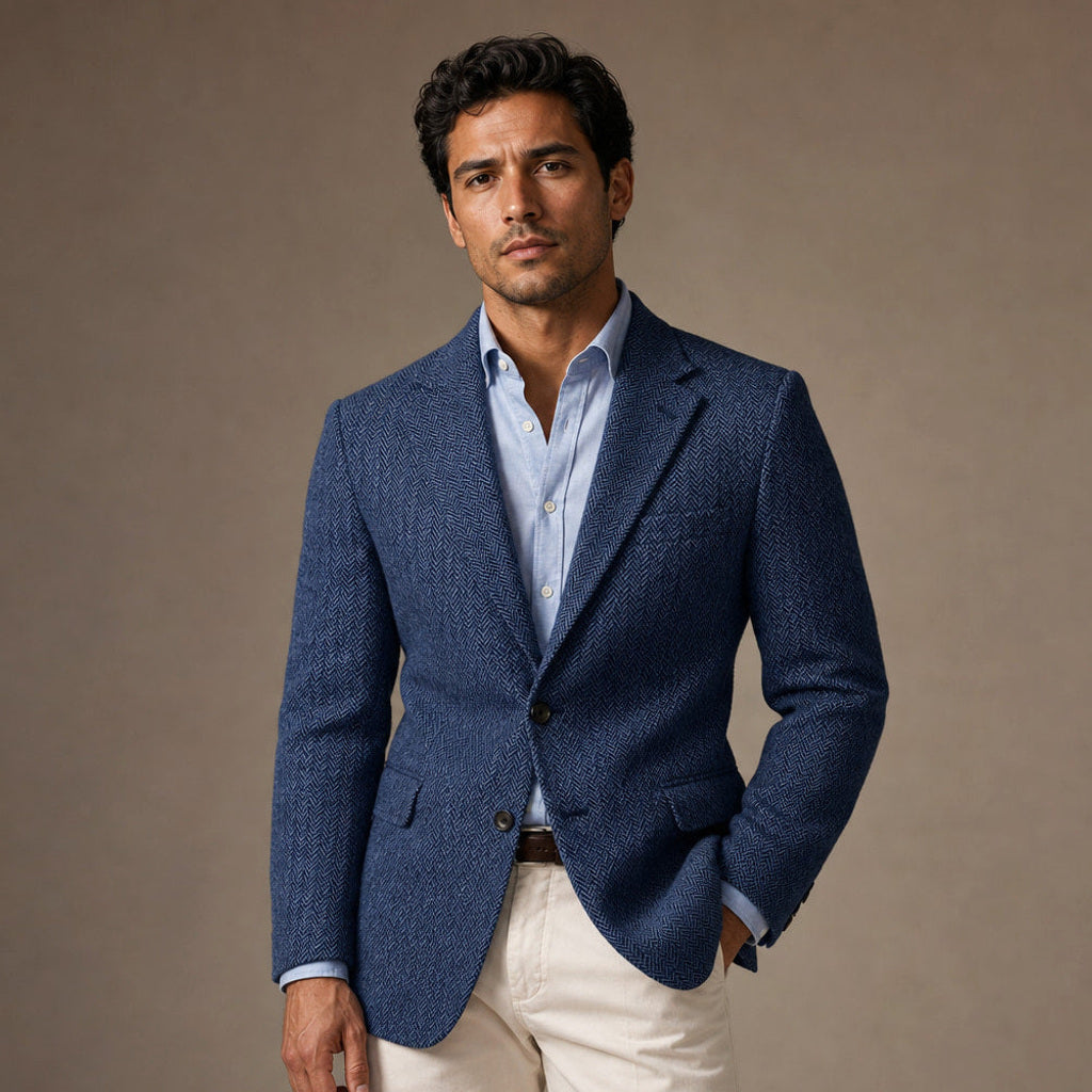 Falko | Blazer Fischgrat Regular Fit in Blau – Premium Editorial